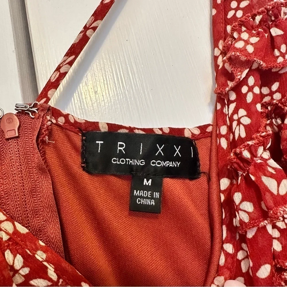 TRIXXI Red Floral Ruffle Hem Babydoll Mini Dress - Picture 8 of 8